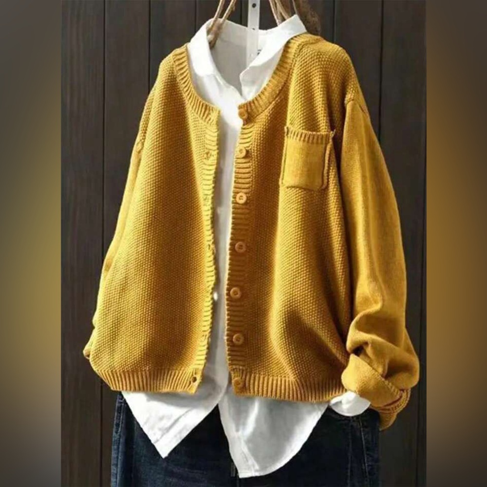 Mustard Yellow Button-Up Chunky Knit Cardigan